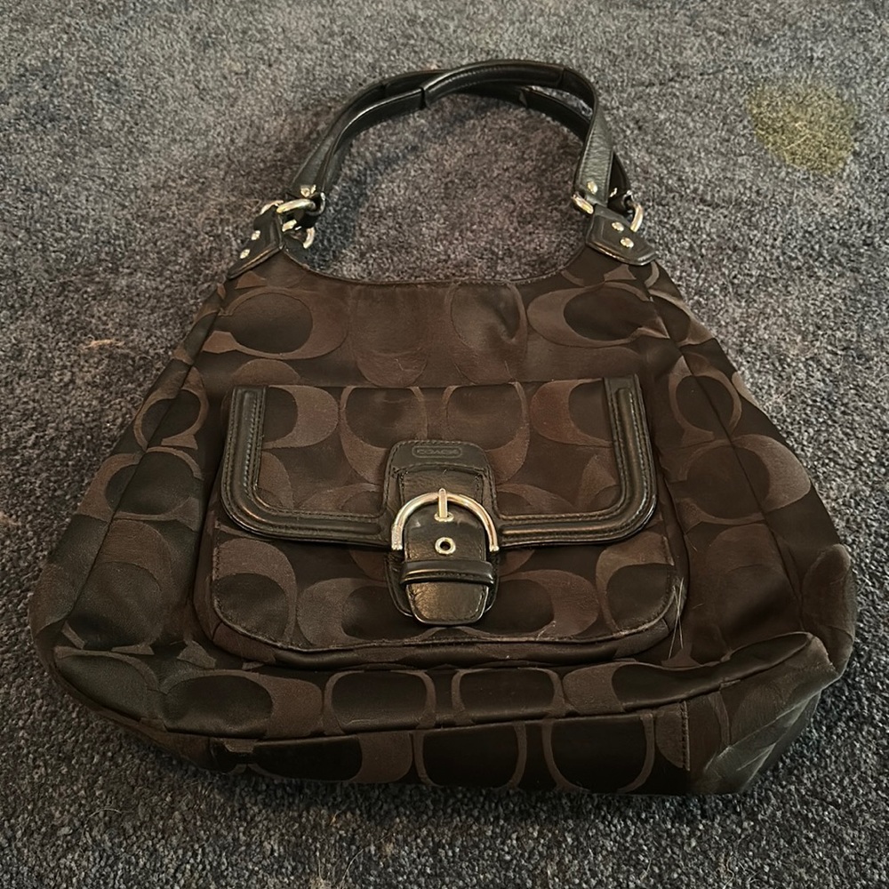COACH Signature Sateen Campbell Hobo Bag BLACK
